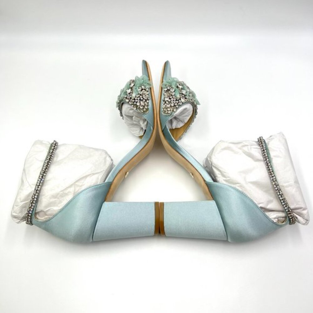 Badgley Mischka Size 9 Light Mist Blue‎ Satin Jeweled Dress Sandals Heels Shoes - Picture 9 of 14